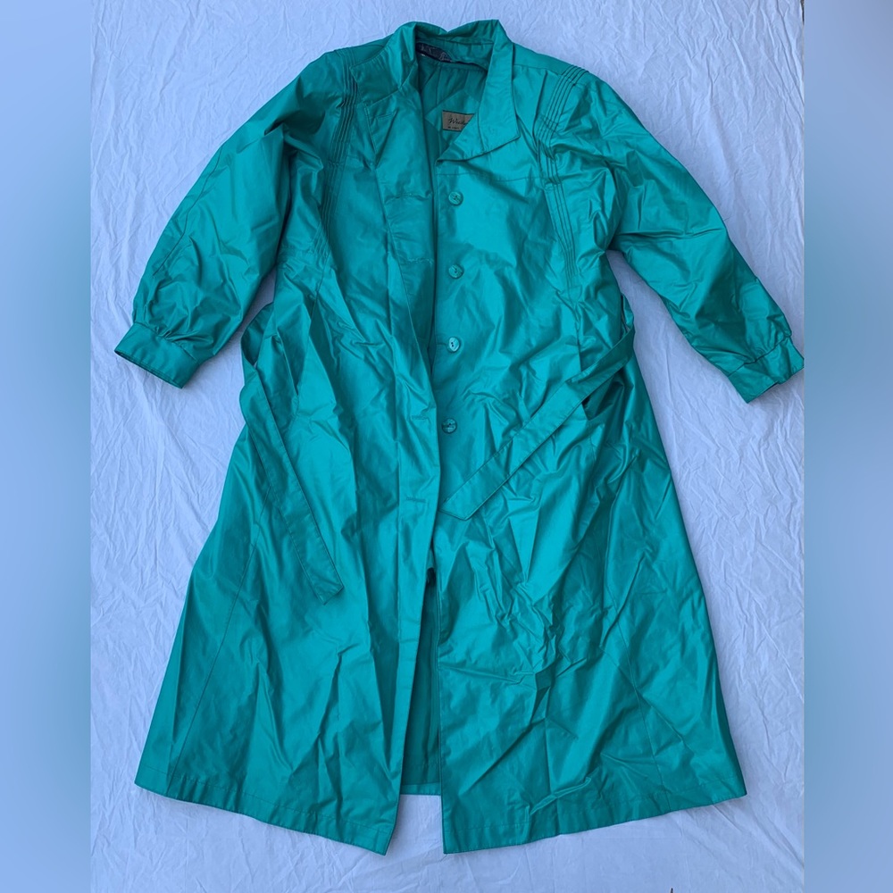 Vintage Weatherwise Long Teal Windbreaker Trench Jacket